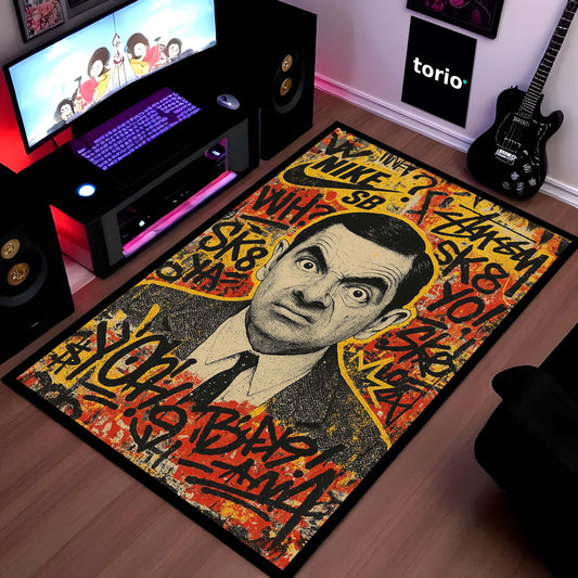 Mr. Bean Iconic Comedy Area Flat Rug | Nostalgic Rowan Atkinson Character Floor Mat | Fun & Quirky Decor for Entertainment Rooms, Dorms & Retro TV Fans
