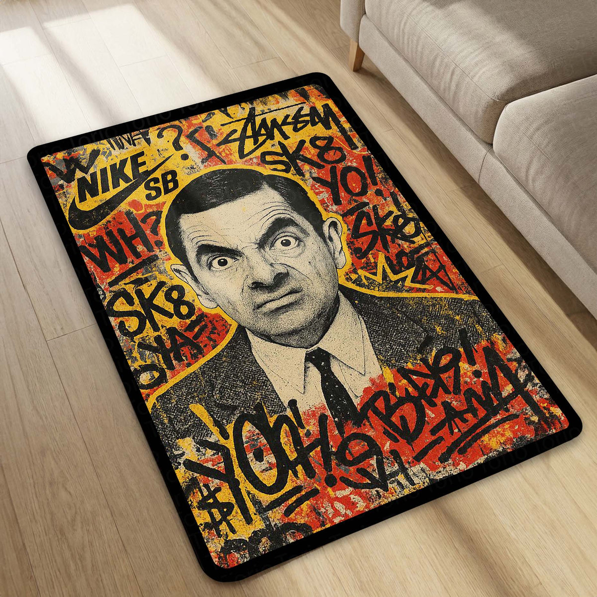 Mr. Bean Iconic Comedy Area Flat Rug | Nostalgic Rowan Atkinson Character Floor Mat | Fun & Quirky Decor for Entertainment Rooms, Dorms & Retro TV Fans
