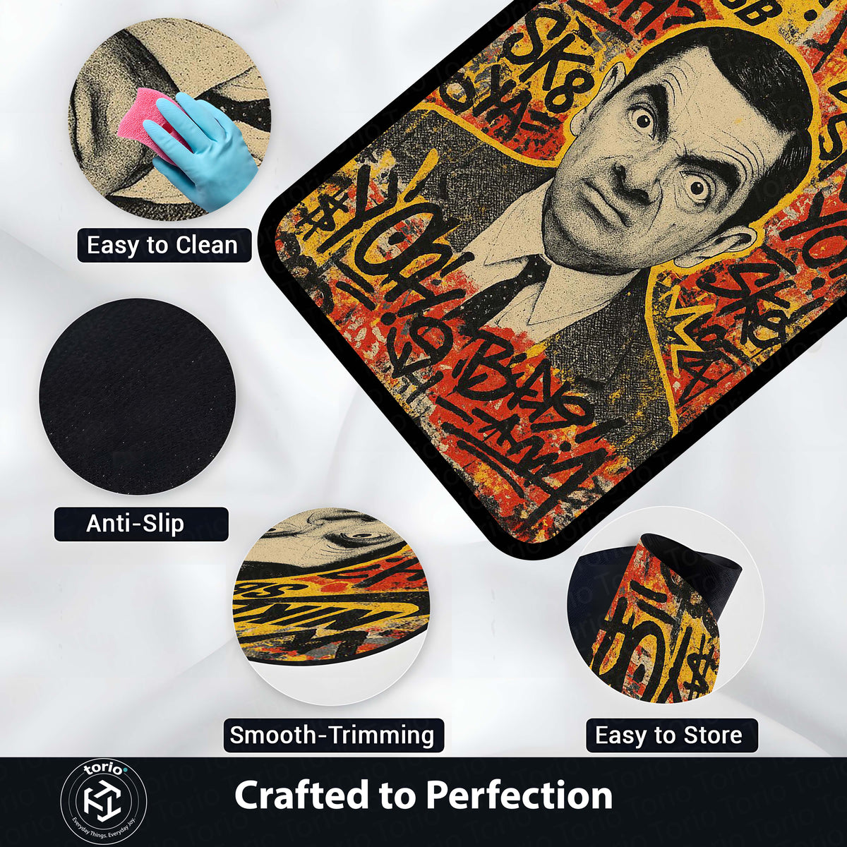 Mr. Bean Iconic Comedy Area Flat Rug | Nostalgic Rowan Atkinson Character Floor Mat | Fun & Quirky Decor for Entertainment Rooms, Dorms & Retro TV Fans