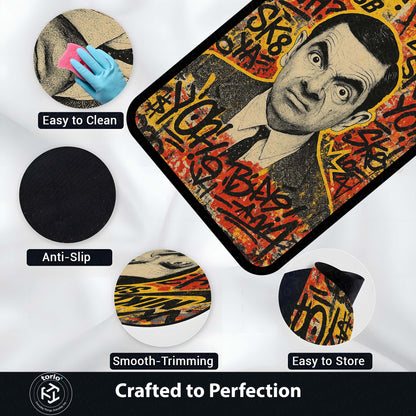 Mr. Bean Iconic Comedy Area Flat Rug | Nostalgic Rowan Atkinson Character Floor Mat | Fun & Quirky Decor for Entertainment Rooms, Dorms & Retro TV Fans