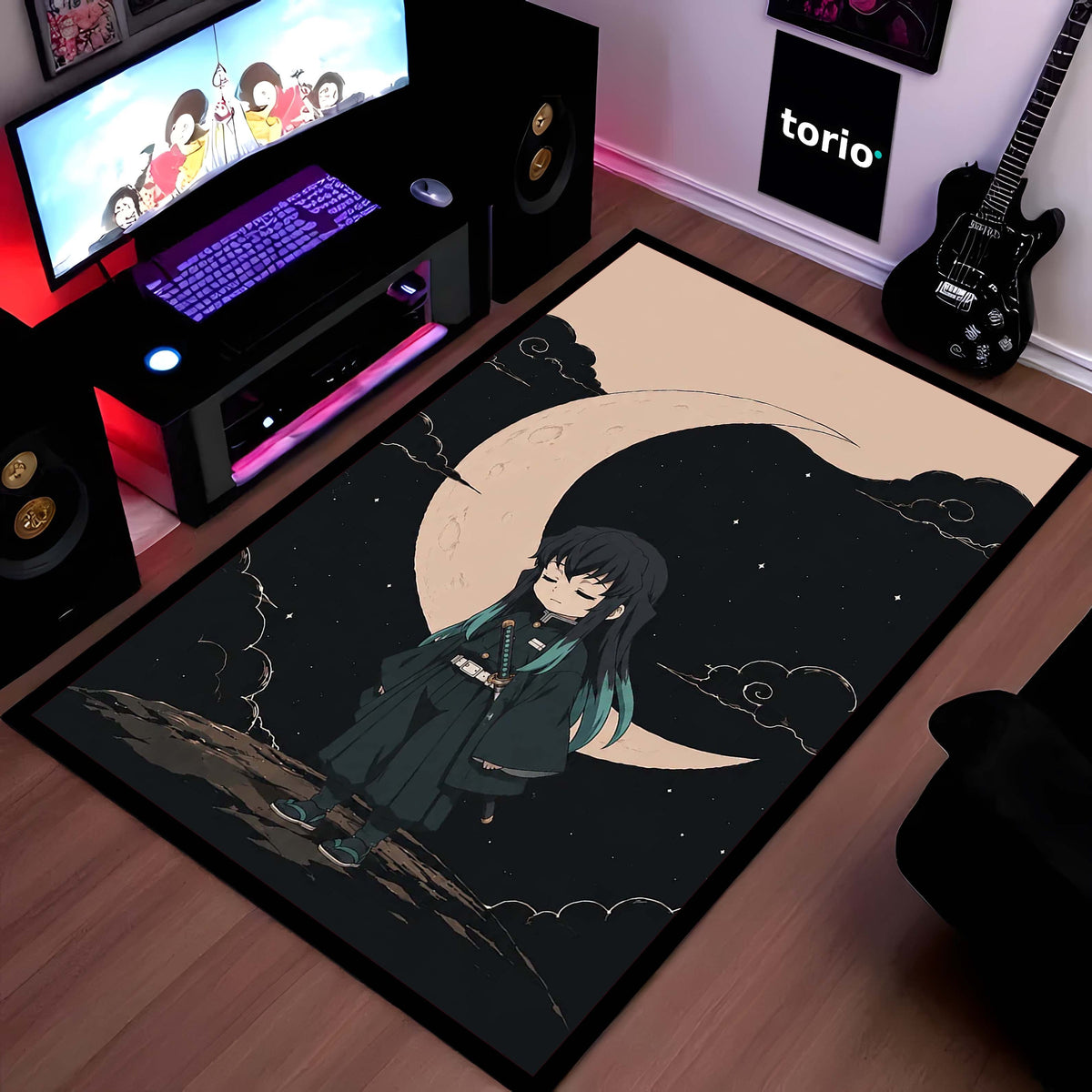 Muichiro Tokito Demon Slayer Area Flat Rug | Mist Hashira Moonlit Anime Area Flat Rug | Premium Anime Bedroom & Gaming Room Floor Decor