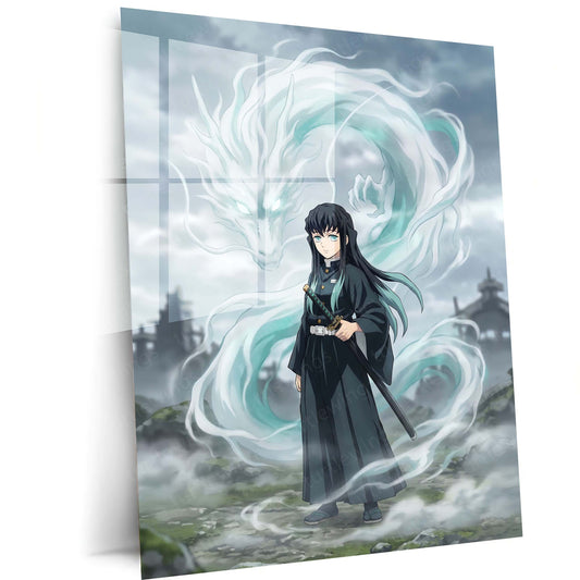 Anime Metal Poster | Muichiro Tokito Mist Dragon Metal Poster | Demon Slayer Anime Wall Art | Premium Aluminum Print