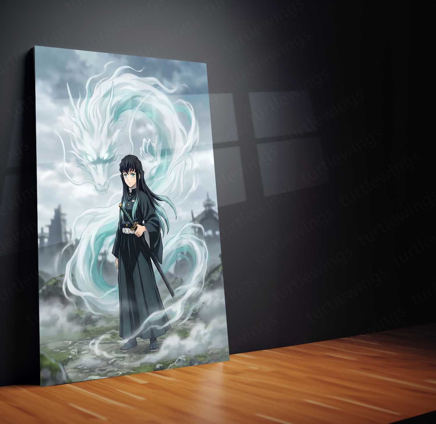 Anime Metal Poster | Muichiro Tokito Mist Dragon Metal Poster | Demon Slayer Anime Wall Art | Premium Aluminum Print