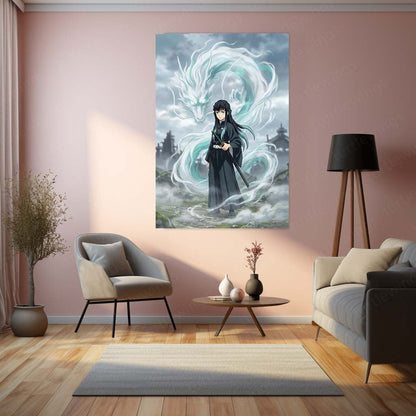 Anime Metal Poster | Muichiro Tokito Mist Dragon Metal Poster | Demon Slayer Anime Wall Art | Premium Aluminum Print