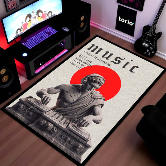 Retro Vinyl Record Music Flat Rug | Vintage Music Art Area Flat Rug for Music Studio, Living Room & Bedroom