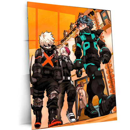 Anime Metal Poster | My Hero Academia – Deku, Bakugo & Todoroki Heroes Trio Artwork | Anime Metal Frame Poster