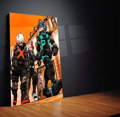 Anime Metal Poster | My Hero Academia – Deku, Bakugo & Todoroki Heroes Trio Artwork | Anime Metal Frame Poster