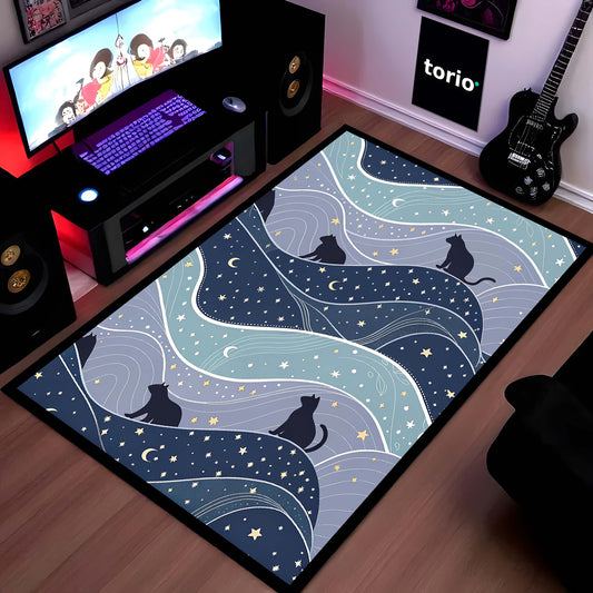 Mystic Droplet Cat Area Flat Rug | Surreal Feline Art Floor Mat | Modern Fantasy Decorative Flat Rug for Bedroom, Gaming Room & Living Room Decor