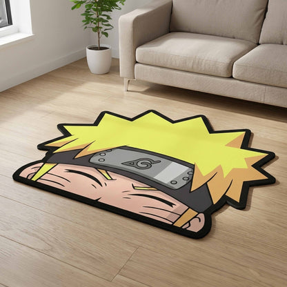 Naruto Uzumaki Headband Anime Floor Mat (3 mm Thick) | Naruto Face Cut-Out Flat Rug for Bedroom, Gaming Room & Otaku Home Decor