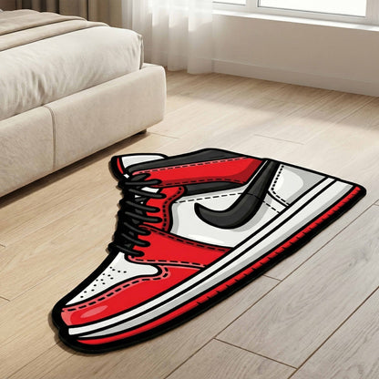 Air Jordan 1 Sneaker Art Floor Mat (3 mm Thick) | Iconic Red White High-Top Shoe Flat Rug for Bedroom, Sneaker Room & Streetwear Home Decor