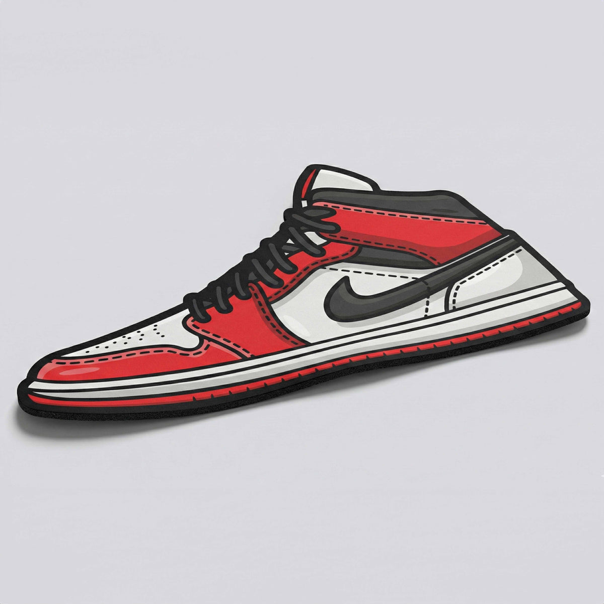 Air Jordan 1 Sneaker Art Floor Mat (3 mm Thick) | Iconic Red White High-Top Shoe Flat Rug for Bedroom, Sneaker Room & Streetwear Home Decor