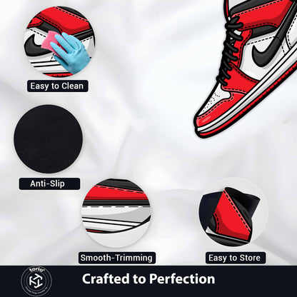 Air Jordan 1 Sneaker Art Floor Mat (3 mm Thick) | Iconic Red White High-Top Shoe Flat Rug for Bedroom, Sneaker Room & Streetwear Home Decor