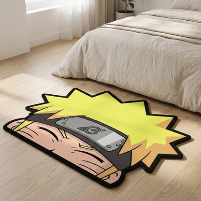 Naruto Uzumaki Headband Anime Floor Mat (3 mm Thick) | Naruto Face Cut-Out Flat Rug for Bedroom, Gaming Room & Otaku Home Decor