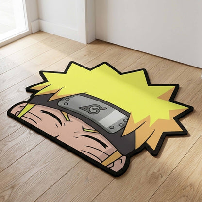 Naruto Uzumaki Headband Anime Floor Mat (3 mm Thick) | Naruto Face Cut-Out Flat Rug for Bedroom, Gaming Room & Otaku Home Decor