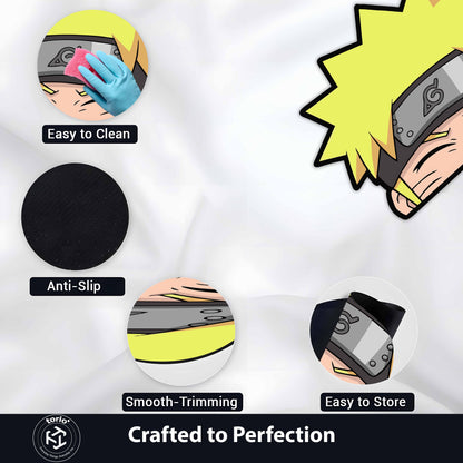 Naruto Uzumaki Headband Anime Floor Mat (3 mm Thick) | Naruto Face Cut-Out Flat Rug for Bedroom, Gaming Room & Otaku Home Decor