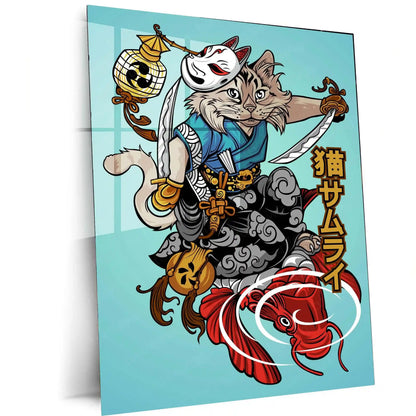 Anime Metal Poster | Nekoma Samurai Metal Poster | Feline Warrior Wall Art | Japanese Anime-Inspired Decor - TURTLEWINGS