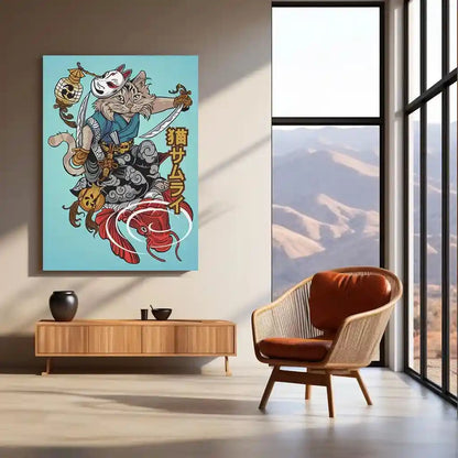Anime Metal Poster | Nekoma Samurai Metal Poster | Feline Warrior Wall Art | Japanese Anime-Inspired Decor - TURTLEWINGS