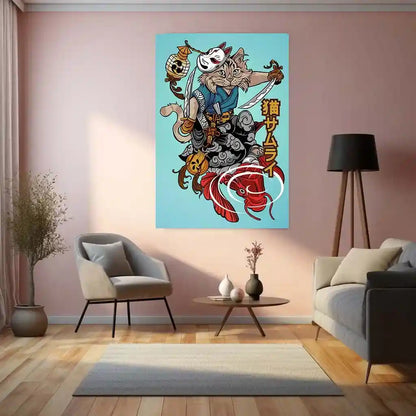 Anime Metal Poster | Nekoma Samurai Metal Poster | Feline Warrior Wall Art | Japanese Anime-Inspired Decor - TURTLEWINGS