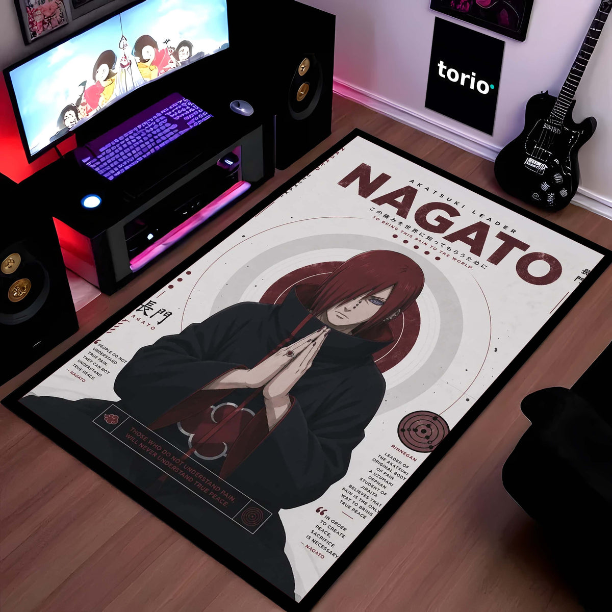 Naruto Nagato (Pain) Anime Character Flat Rug | Akatsuki Leader Nagato Art Flat Rug | Premium Anime Gaming Room Floor Decor