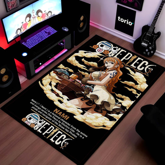 Nami One Piece Anime Area Flat Rug | Straw Hat Pirates Navigator Floor Mat | Nami Anime Aesthetic Flat Rug for Bedroom, Gaming Room & Otaku Decor