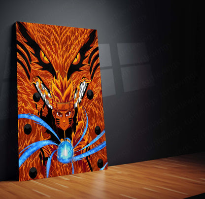 Anime Metal Poster | Naruto & Kurama – The Nine-Tails Bond | Chakra Mode Metal Frame Poster