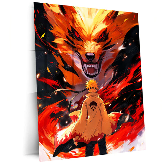 Anime Metal Poster | Naruto Metal Poster | Naruto Uzumaki & Kurama Nine-Tails Wall Art | Epic Shinobi Anime Metal Frame