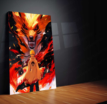 Anime Metal Poster | Naruto Metal Poster | Naruto Uzumaki & Kurama Nine-Tails Wall Art | Epic Shinobi Anime Metal Frame
