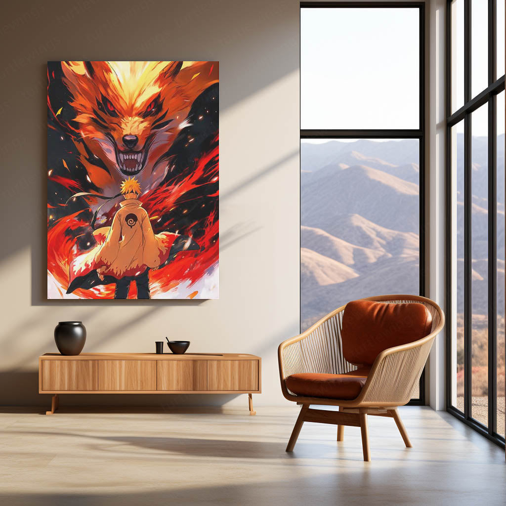 Anime Metal Poster | Naruto Metal Poster | Naruto Uzumaki & Kurama Nine-Tails Wall Art | Epic Shinobi Anime Metal Frame