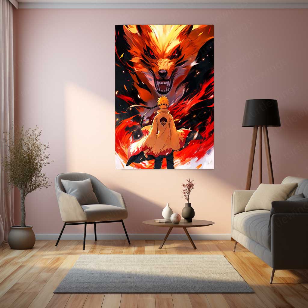 Anime Metal Poster | Naruto Metal Poster | Naruto Uzumaki & Kurama Nine-Tails Wall Art | Epic Shinobi Anime Metal Frame