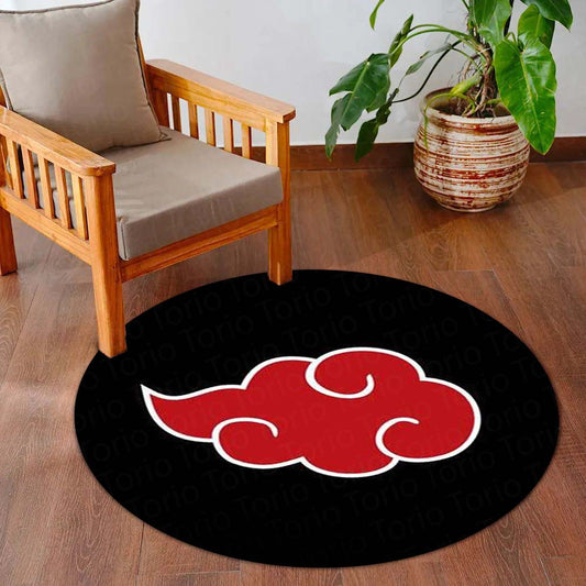 Akatsuki Cloud Round Flat Rug | Naruto Anime Floor Mat | Anti-Slip 3 mm Absorbent Circle Flat Rug for Bedroom, Gaming Room & Anime Fans