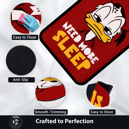 Need More Sleep Donald Duck Cartoon Area Flat Rug | Funny Sleep Quote Cartoon Character Area Flat Rug | Premium Bedroom & Gaming Room Floor Decor