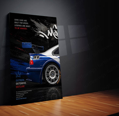 Car Metal Poster Set of 3 | BMW M3 GTR Need for Speed Most Wanted Triptych Wall Art