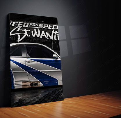 Car Metal Poster Set of 3 | BMW M3 GTR Need for Speed Most Wanted Triptych Wall Art