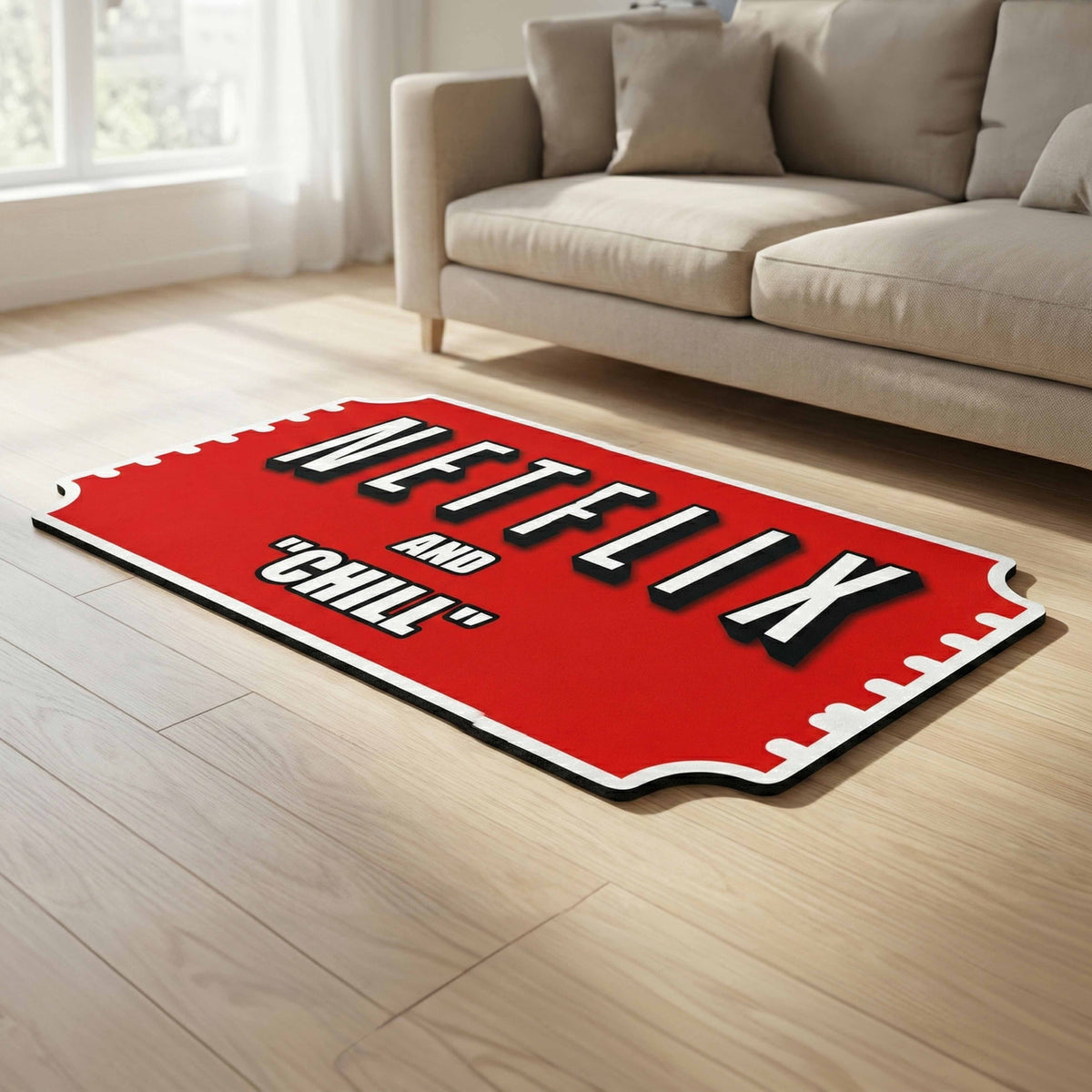 Movie Night Quote Floor Mat (3 mm Thick) | “Netflix & Chill” Streaming Room Flat Rug for Living Room, Bedroom & Entertainment Decor