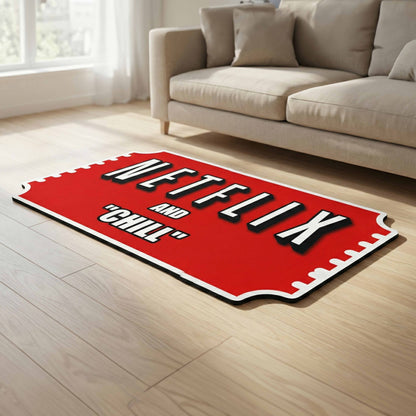 Movie Night Quote Floor Mat (3 mm Thick) | “Netflix & Chill” Streaming Room Flat Rug for Living Room, Bedroom & Entertainment Decor