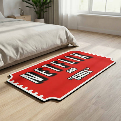 Movie Night Quote Floor Mat (3 mm Thick) | “Netflix & Chill” Streaming Room Flat Rug for Living Room, Bedroom & Entertainment Decor