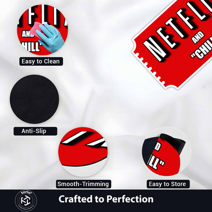 Movie Night Quote Floor Mat (3 mm Thick) | “Netflix & Chill” Streaming Room Flat Rug for Living Room, Bedroom & Entertainment Decor