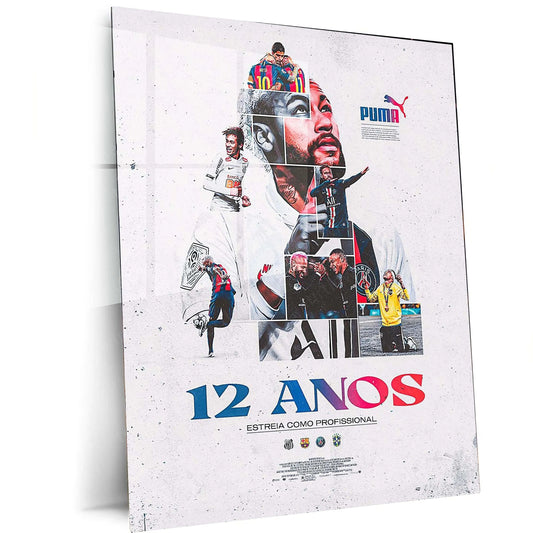 Neymar – 12 Anos Tribute Metal Poster | Brazilian Football Icon Wall Frame - TURTLEWINGS
