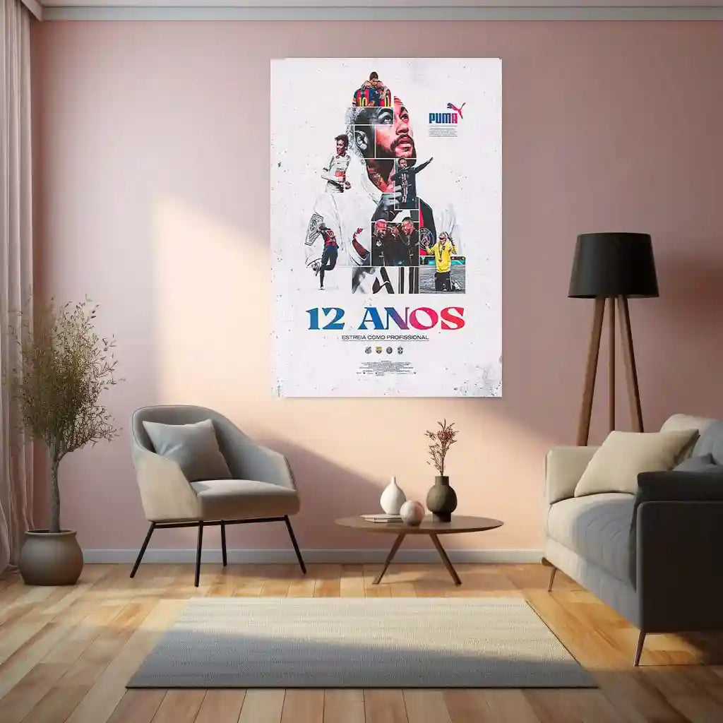 Neymar – 12 Anos Tribute Metal Poster | Brazilian Football Icon Wall Frame - TURTLEWINGS