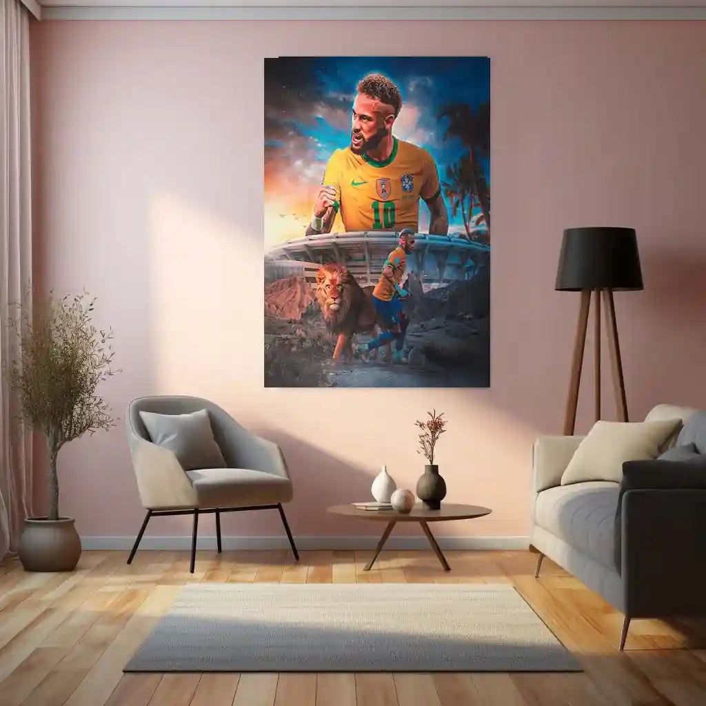 Neymar Jr – The Lion of Brazil Metal Poster | Football Superstar Wall Frame - TURTLEWINGS
