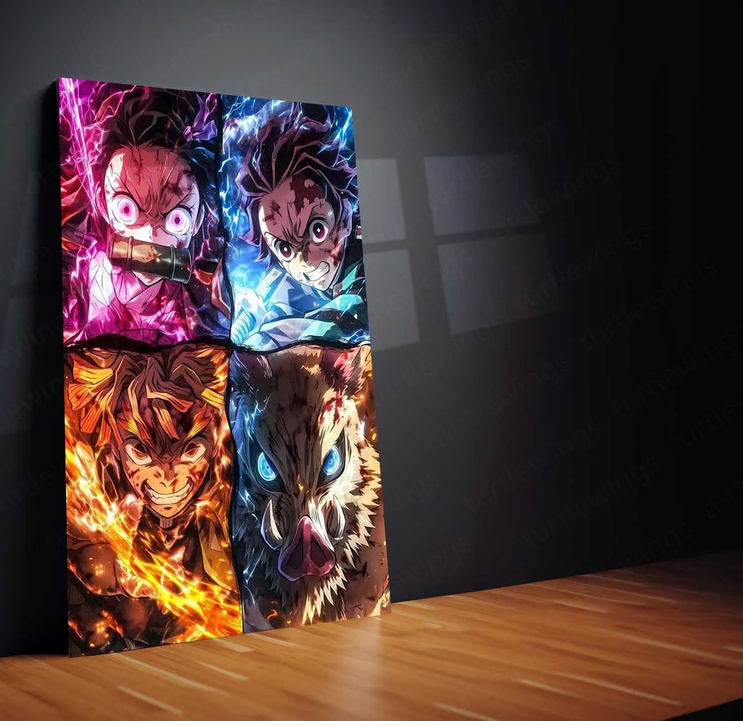 Demon Slayer Team Metal Poster – Tanjiro, Nezuko, Zenitsu & Inosuke Wall Frame (A0 Edition) - TURTLEWINGS 