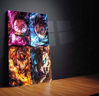 Demon Slayer Team Metal Poster – Tanjiro, Nezuko, Zenitsu & Inosuke Wall Frame (A0 Edition) - TURTLEWINGS 