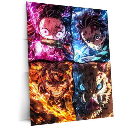 Demon Slayer Team Metal Poster – Tanjiro, Nezuko, Zenitsu & Inosuke Wall Frame (A0 Edition) - TURTLEWINGS 
