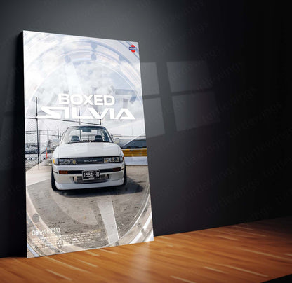 Car Metal Poster | Nissan Silvia S13 – Boxed Edition | JDM Classic Car Metal Frame | Retro Drift Wall Art