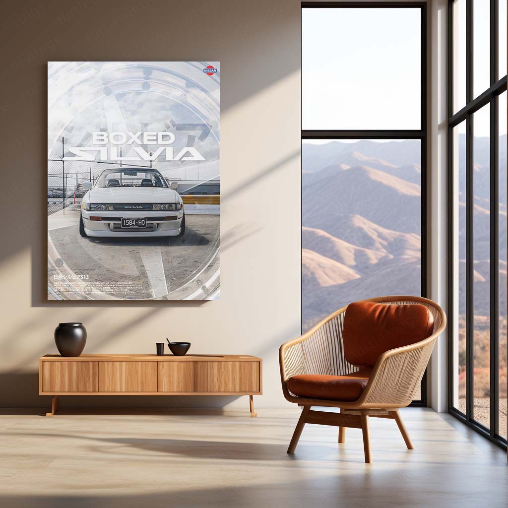 Car Metal Poster | Nissan Silvia S13 – Boxed Edition | JDM Classic Car Metal Frame | Retro Drift Wall Art
