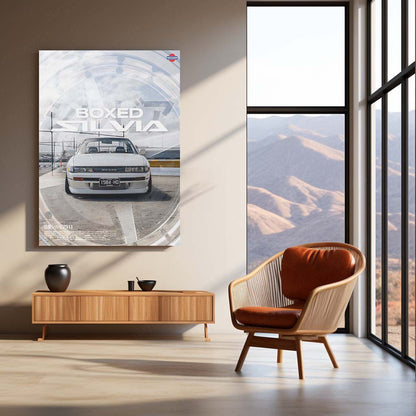 Car Metal Poster | Nissan Silvia S13 – Boxed Edition | JDM Classic Car Metal Frame | Retro Drift Wall Art