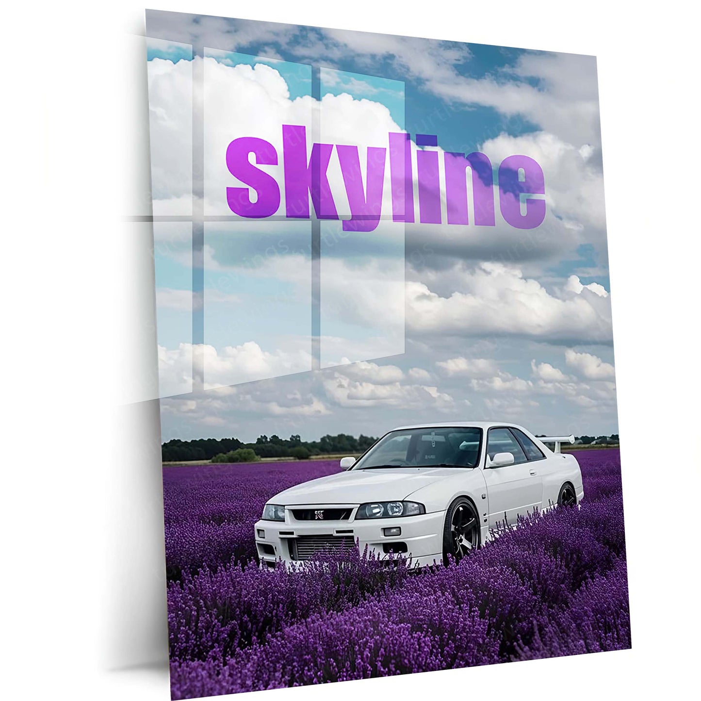 Nissan Skyline GT-R R33 in Lavender Fields Metal Poster | JDM Skyline Wall Art | Premium Car Print