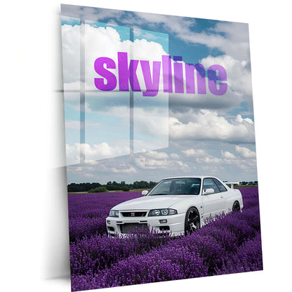 Nissan Skyline GT-R R33 in Lavender Fields Metal Poster | JDM Skyline Wall Art | Premium Car Print
