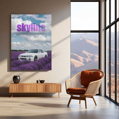 Nissan Skyline GT-R R33 in Lavender Fields Metal Poster | JDM Skyline Wall Art | Premium Car Print