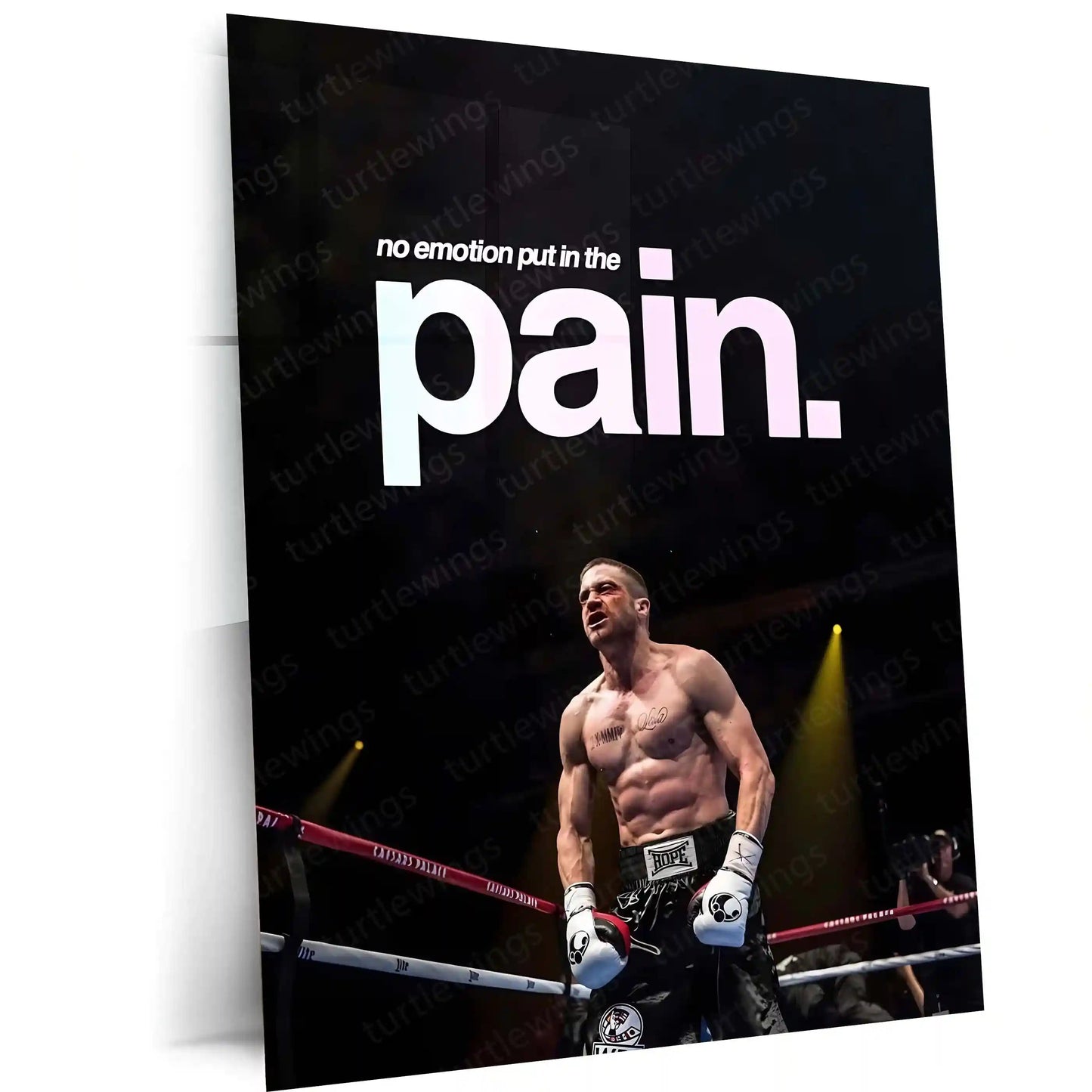 Quote Metal Poster | Jake Gyllenhaal – No Emotion, Only Pain Metal Frame Discipline & Suffering Mindset Wall Art | Controlled Rage & Relentless Grit Quote Metal Poster - TURTLEWINGS 
